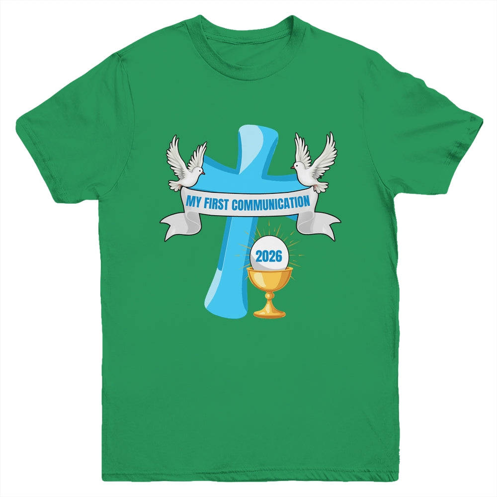 My First Communion 2026 Cross Chalice Eucharist Grandson Boy Youth Shirt | siriusteestore