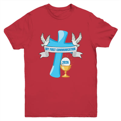 My First Communion 2026 Cross Chalice Eucharist Grandson Boy Youth Shirt | siriusteestore