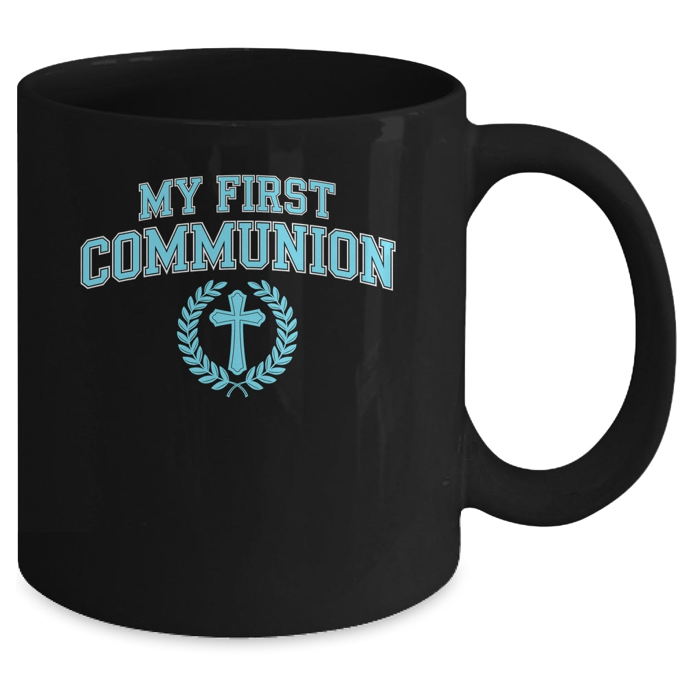 My First Communion Boys Catholic Religious Cross Blue Mug | siriusteestore