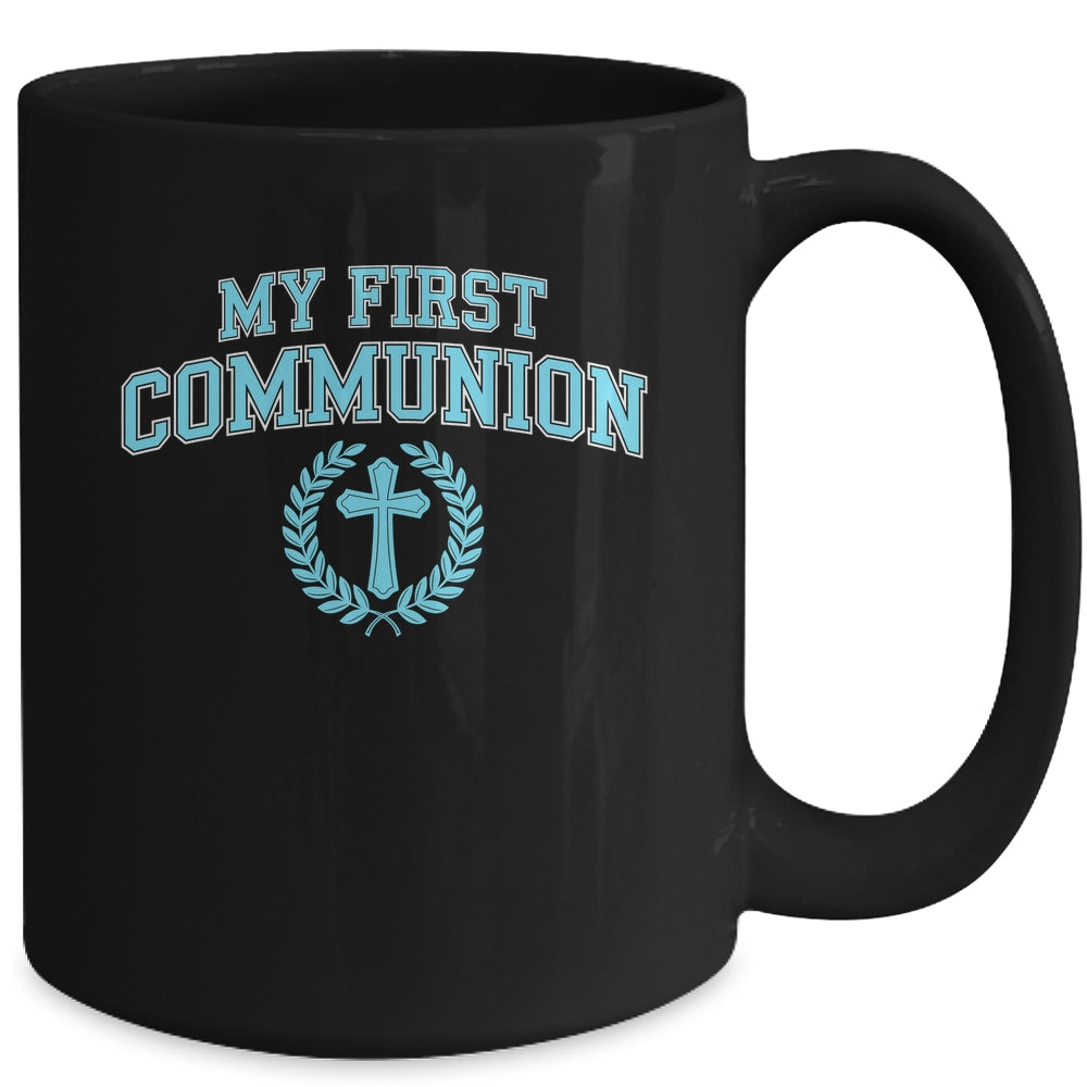 My First Communion Boys Catholic Religious Cross Blue Mug | siriusteestore