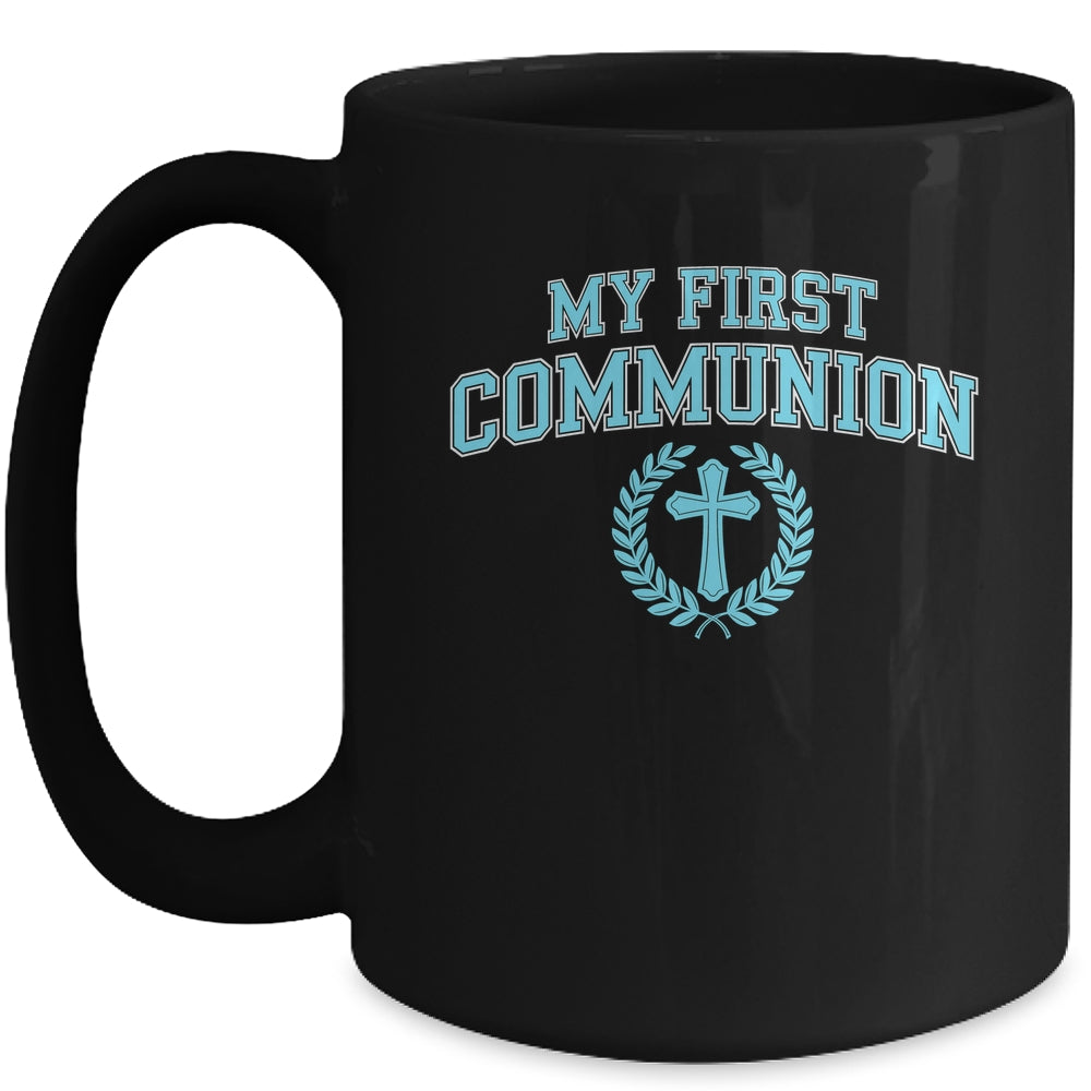My First Communion Boys Catholic Religious Cross Blue Mug | siriusteestore