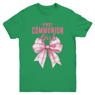 My First Communion Girls Pink Coquette Bow Christian Cute Youth Shirt | siriusteestore