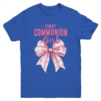 My First Communion Girls Pink Coquette Bow Christian Cute Youth Shirt | siriusteestore