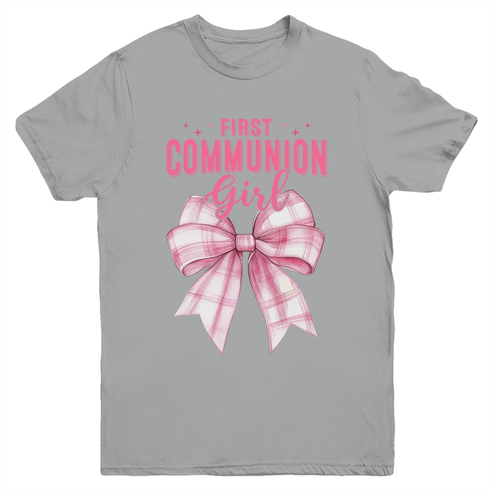 My First Communion Girls Pink Coquette Bow Christian Cute Youth Shirt | siriusteestore