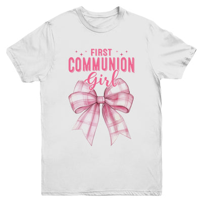 My First Communion Girls Pink Coquette Bow Christian Cute Youth Shirt | siriusteestore