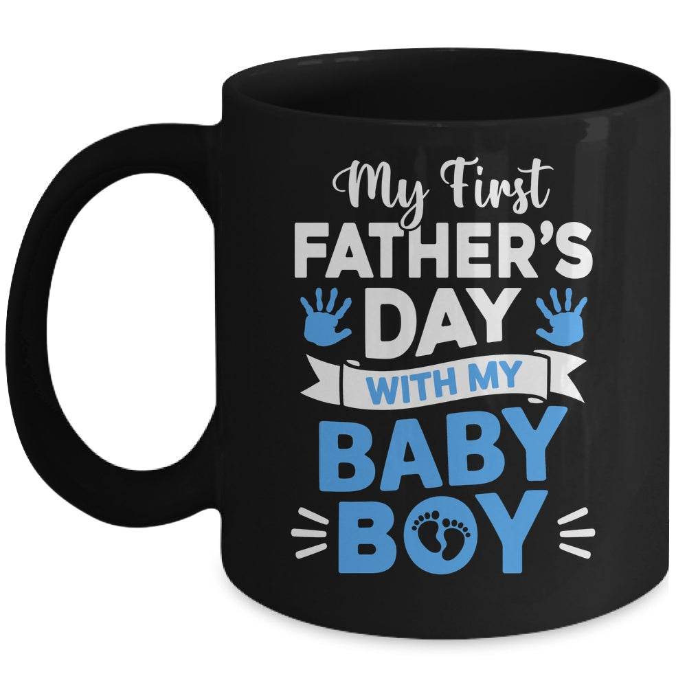 My First Fathers Day With Baby Son Funny First Time Dad Mug | siriusteestore