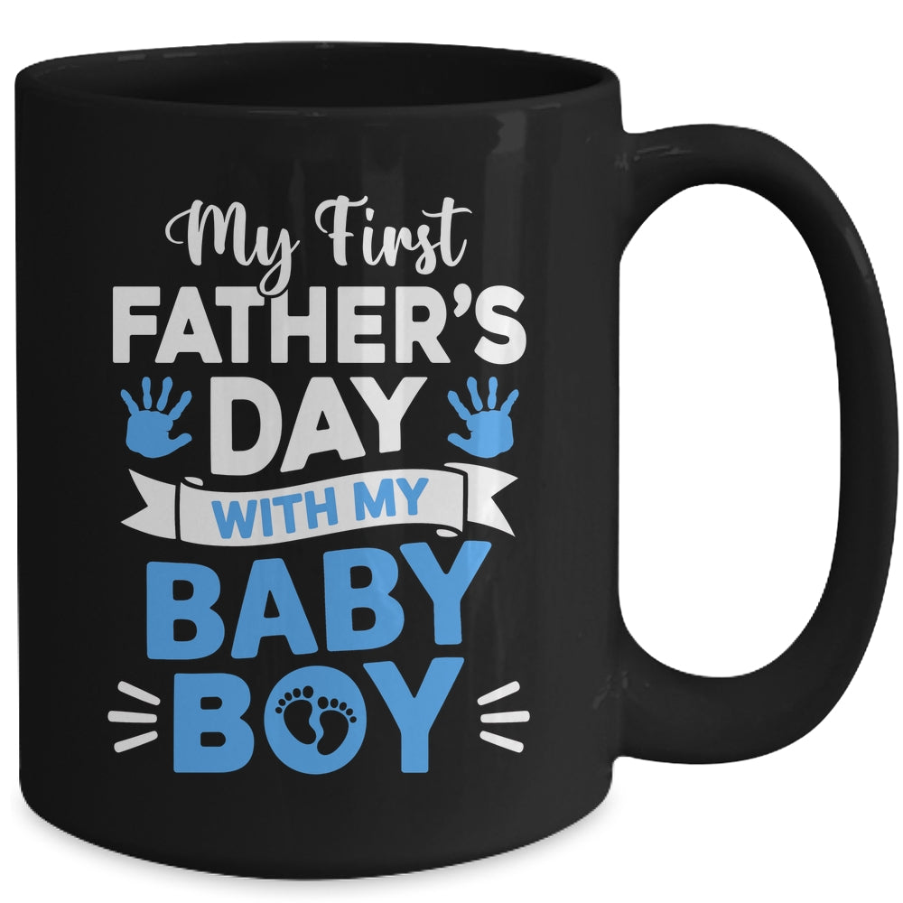 My First Fathers Day With Baby Son Funny First Time Dad Mug | siriusteestore