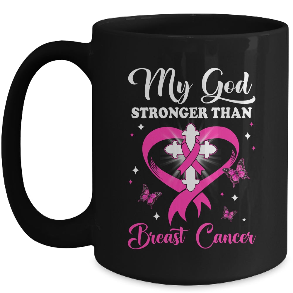 My God Is Stronger Than Breast Cancer Awareness Christian Mug | siriusteestore