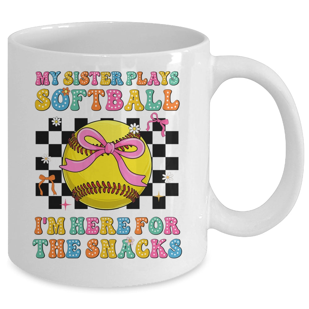 My Sister Plays Softball I'm Here For The Snacks Kid Girls Mug | siriusteestore