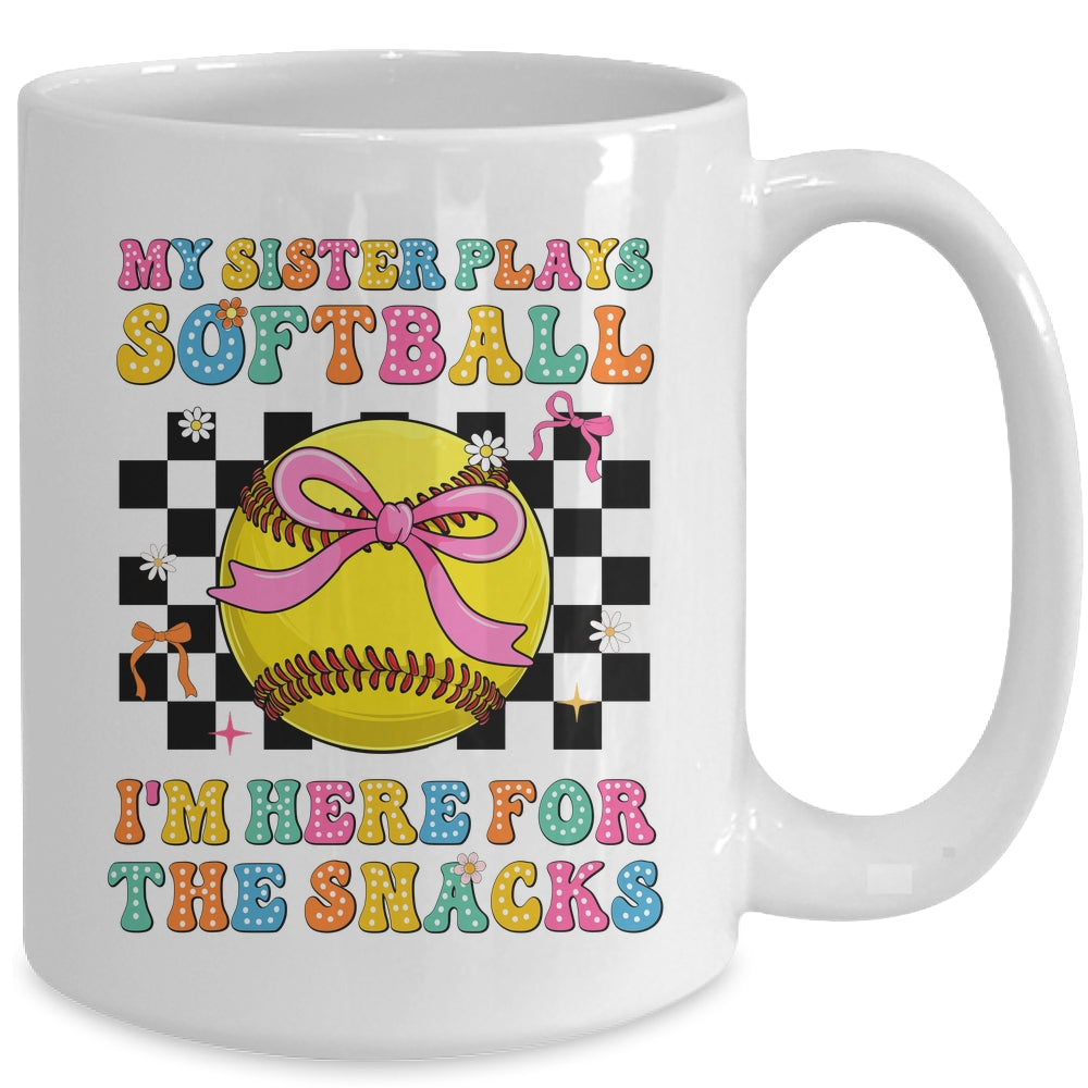 My Sister Plays Softball I'm Here For The Snacks Kid Girls Mug | siriusteestore
