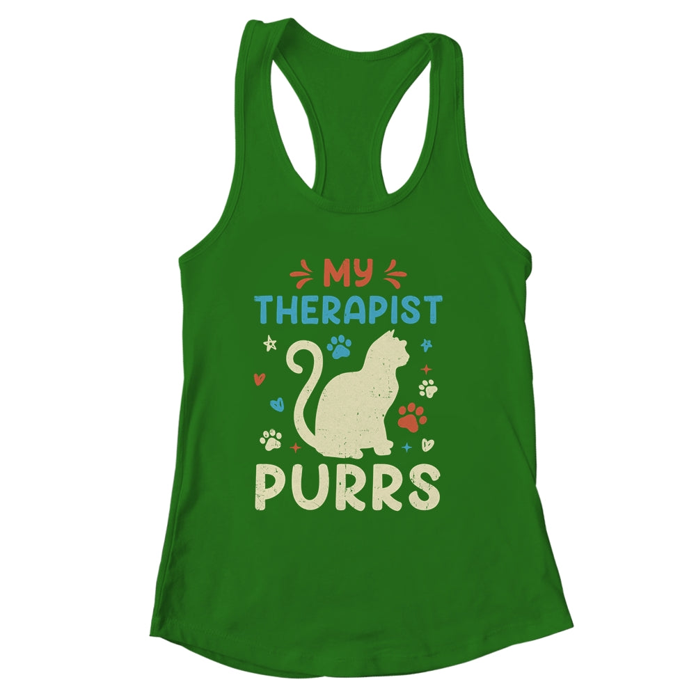 My Therapist Purrs Funny Cat For Mom Dad Ne Womens Cat Lover Shirt & Tank Top | siriusteestore