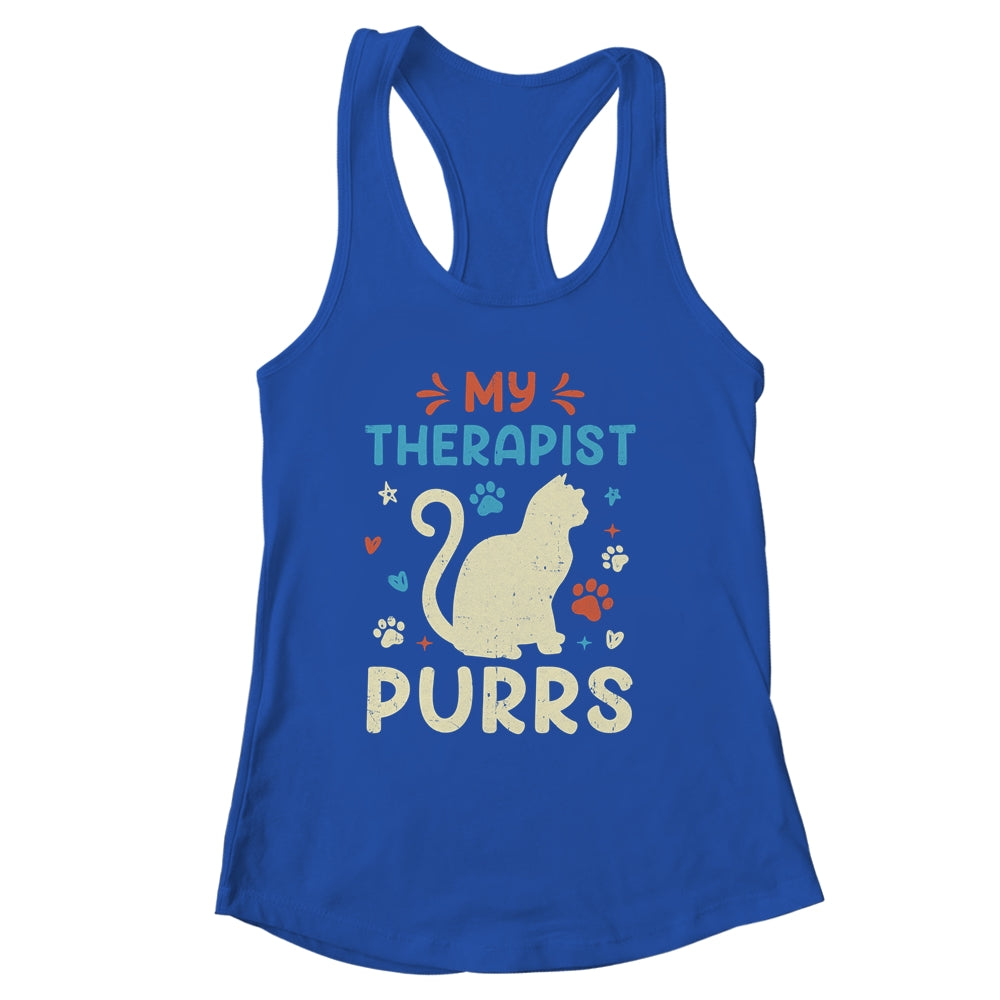 My Therapist Purrs Funny Cat For Mom Dad Ne Womens Cat Lover Shirt & Tank Top | siriusteestore