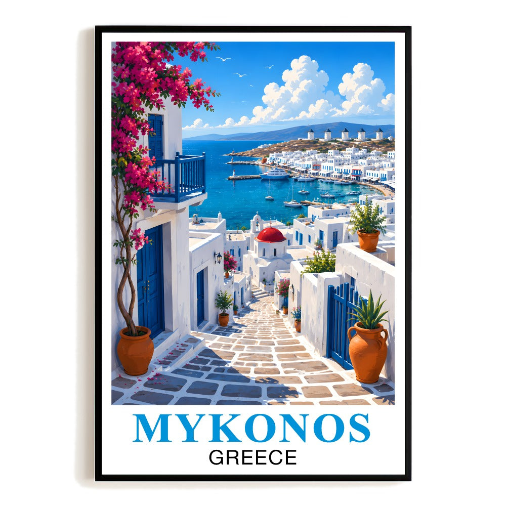 Mykonos Greece Travel Poster Vintage Greek Island Wall Art Decor Landscape Print Painting For Home Living Room Office Bedroom Unframed | siriusteestore