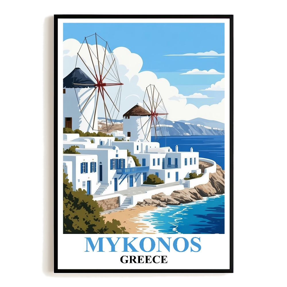 Mykonos Greece Vintage Art Poster Wall Decor For Travel Enthusiasts And Lovers Of Greek Culture Landscape Print Ideal For Home Office Vacation Homes Decor Unframed | siriusteestore