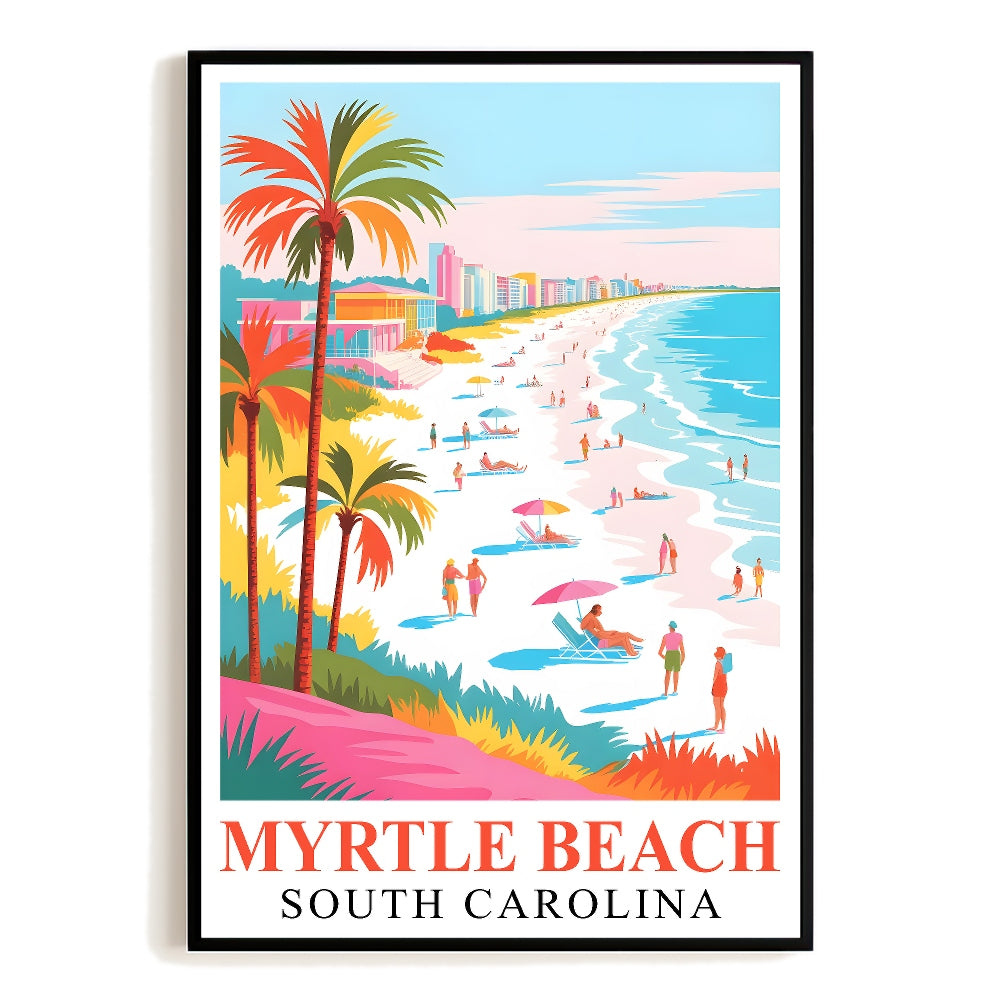 Myrtle Beach Print Travel Poster Coastal South Carolina  Souvenir Wall Art Landscape Painting Picture Ideal Gift For Home Living Room Office Bedroom Decor Unframed | siriusteestore