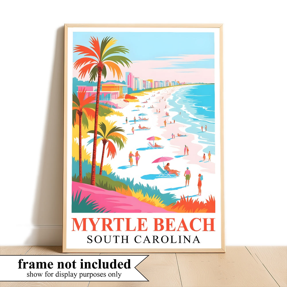 Myrtle Beach Print Travel Poster Coastal South Carolina  Souvenir Wall Art Landscape Painting Picture Ideal Gift For Home Living Room Office Bedroom Decor Unframed | siriusteestore