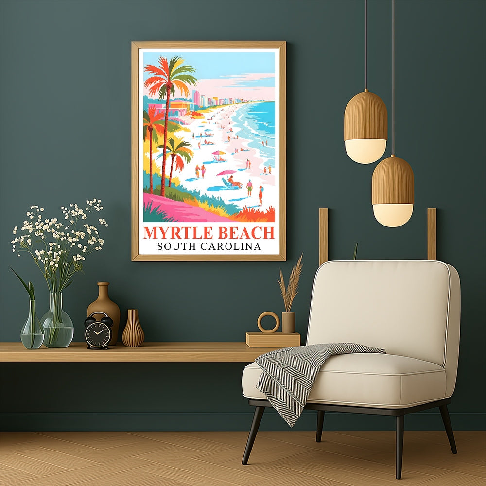 Myrtle Beach Print Travel Poster Coastal South Carolina  Souvenir Wall Art Landscape Painting Picture Ideal Gift For Home Living Room Office Bedroom Decor Unframed | siriusteestore