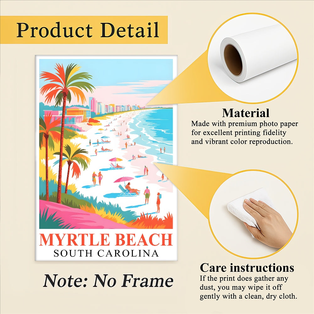 Myrtle Beach Print Travel Poster Coastal South Carolina  Souvenir Wall Art Landscape Painting Picture Ideal Gift For Home Living Room Office Bedroom Decor Unframed | siriusteestore