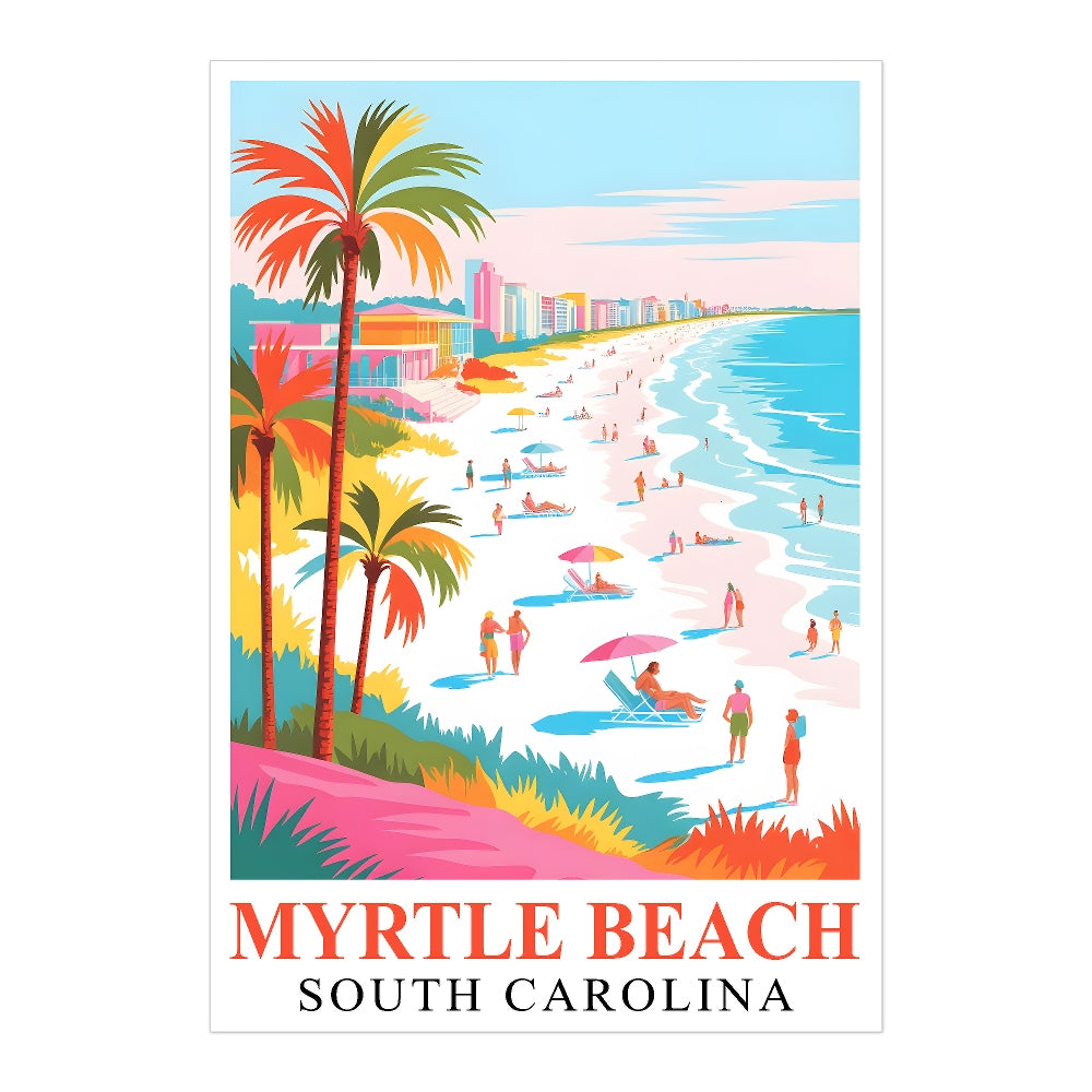 Myrtle Beach Print Travel Poster Coastal South Carolina  Souvenir Wall Art Landscape Painting Picture Ideal Gift For Home Living Room Office Bedroom Decor Unframed | siriusteestore