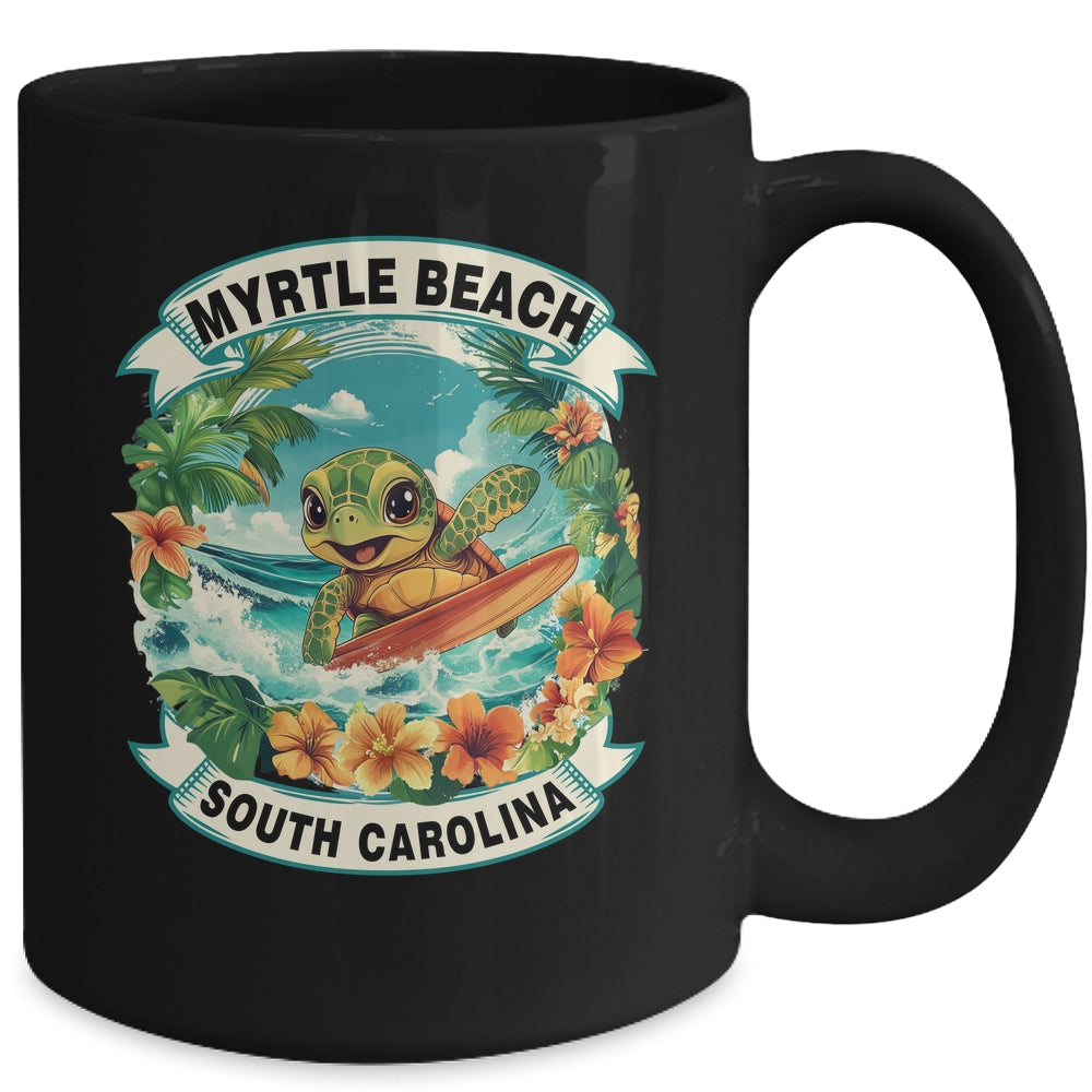 Myrtle Beach South Carolina Cute Sea Turtle Surfing Summer Vacation Mug | siriusteestore