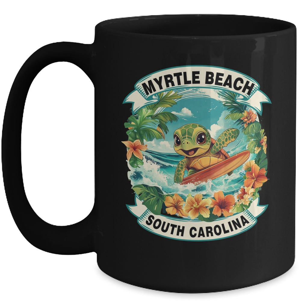 Myrtle Beach South Carolina Cute Sea Turtle Surfing Summer Vacation Mug | siriusteestore