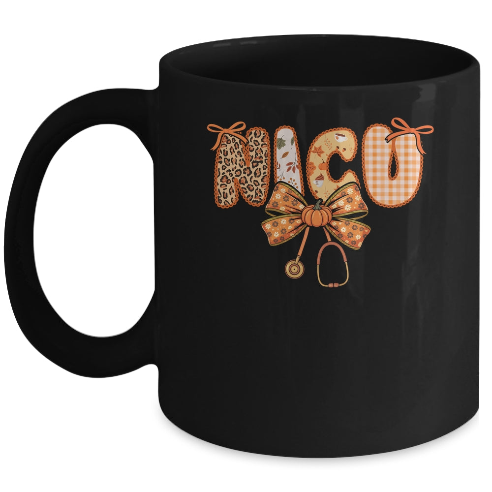 NICU Nurse Stethoscope Coquette Bow Autumn Fall Nursing RN Mug | siriusteestore
