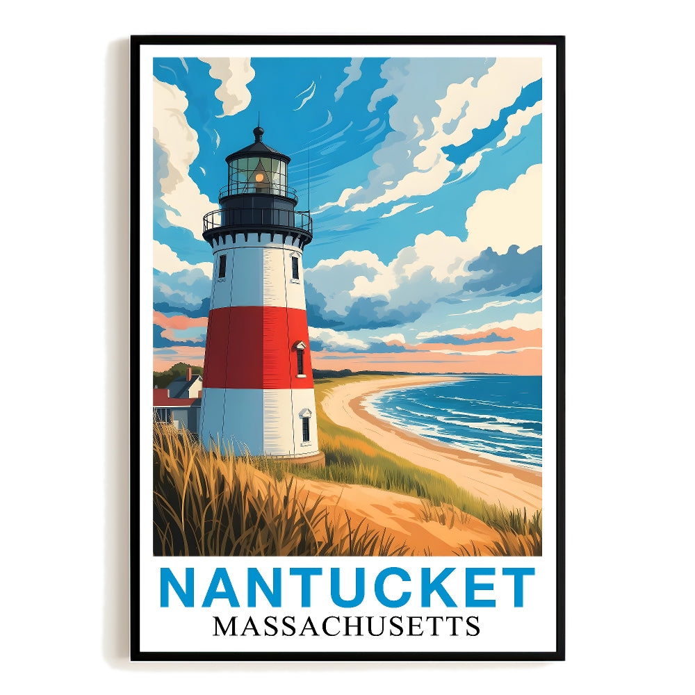 Nantucket Massachusetts Vintage Style Travel Poster Lighthouse Coastal Wall Art Landscape Print Painting For Home Decor Living Room Office Bedroom Decor Unframed | siriusteestore