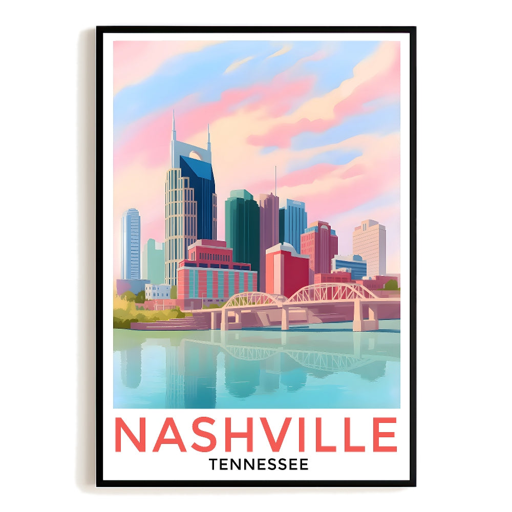 Nashville Travel Print Poster City Tennessee Souvenir Wall Art Landscape Painting Picture Suitable For Home Room Living Room Bedroom Aesthetic Decor Unframed | siriusteestore