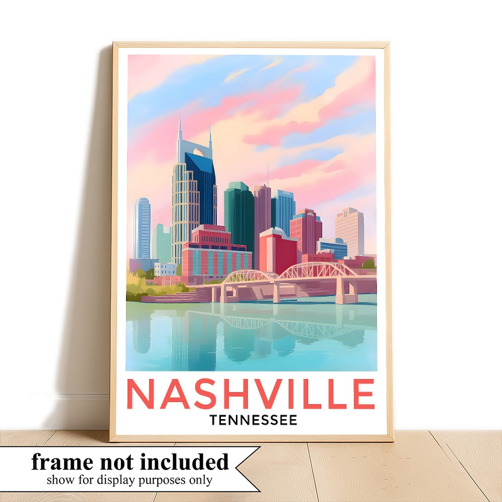 Nashville Travel Print Poster City Tennessee Souvenir Wall Art Landscape Painting Picture Suitable For Home Room Living Room Bedroom Aesthetic Decor Unframed | siriusteestore