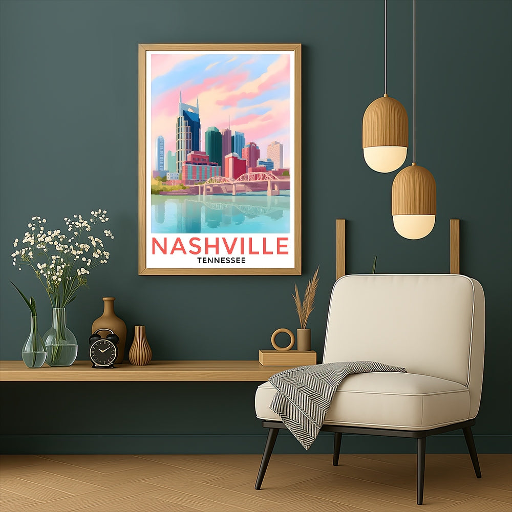 Nashville Travel Print Poster City Tennessee Souvenir Wall Art Landscape Painting Picture Suitable For Home Room Living Room Bedroom Aesthetic Decor Unframed | siriusteestore