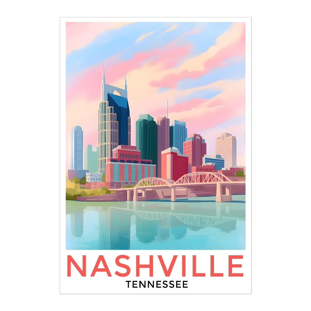Nashville Travel Print Poster City Tennessee Souvenir Wall Art Landscape Painting Picture Suitable For Home Room Living Room Bedroom Aesthetic Decor Unframed | siriusteestore