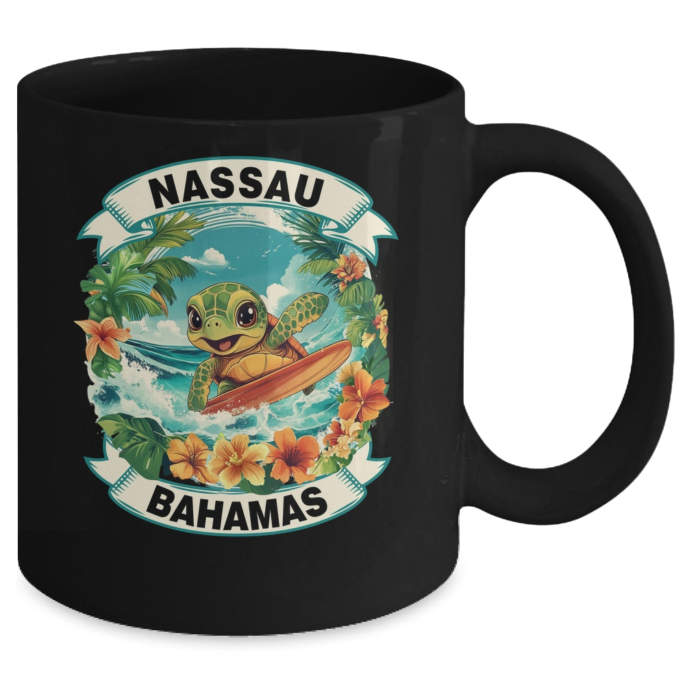 Nassau Bahamas Cute Sea Turtle Surfing Summer Vacation Mug | siriusteestore