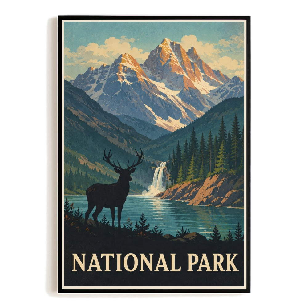 National Park Mountain Deer Landscape Poster Wall Art Decor Vintage Travel Souvenir Print Painting For Home Living Room Office Bedroom Kitchen Decor Unframed | siriusteestore