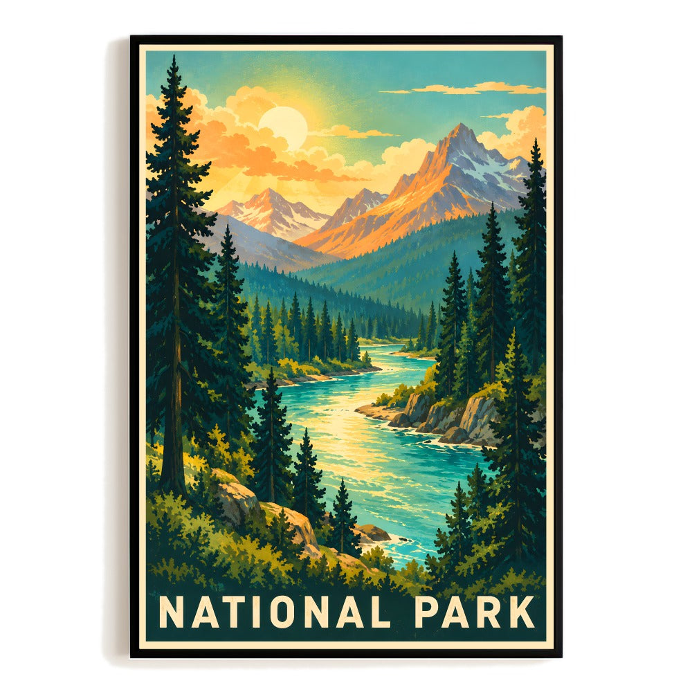 National Park Mountain Lake Forest Vintage Travel Poster Wall Art Print Wilderness Nature Landscape Adventure Decor For Home Living Room Office Bedroom Souvenir Unframed | siriusteestore
