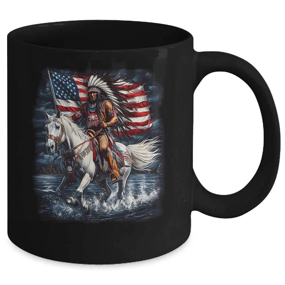 Native American Day Flag Indian Riding Horse 4th Of July Mug | siriusteestore