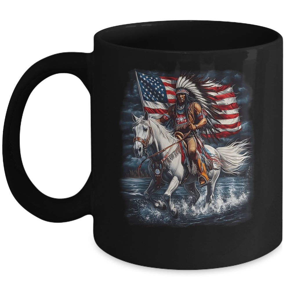 Native American Day Flag Indian Riding Horse 4th Of July Mug | siriusteestore