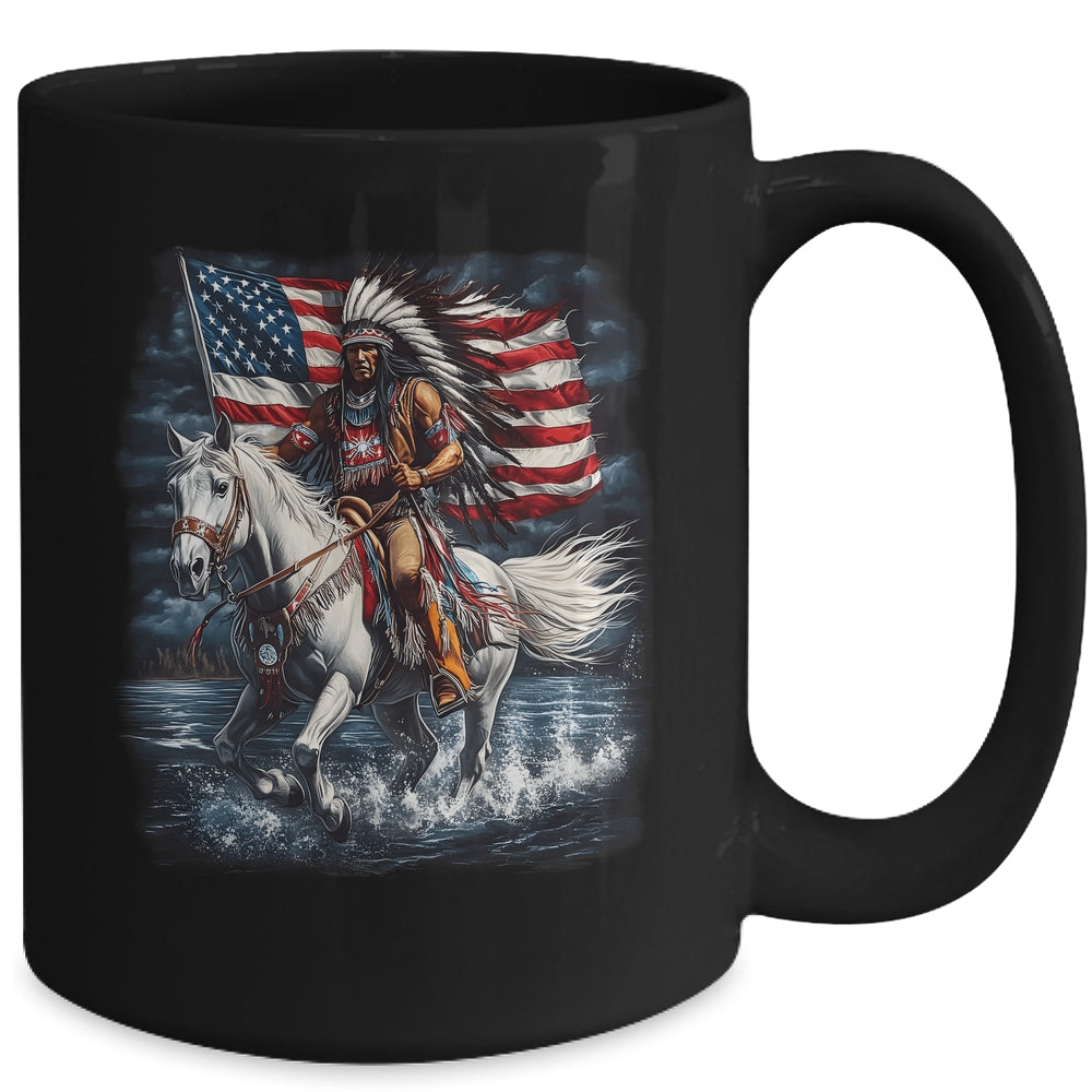 Native American Day Flag Indian Riding Horse 4th Of July Mug | siriusteestore