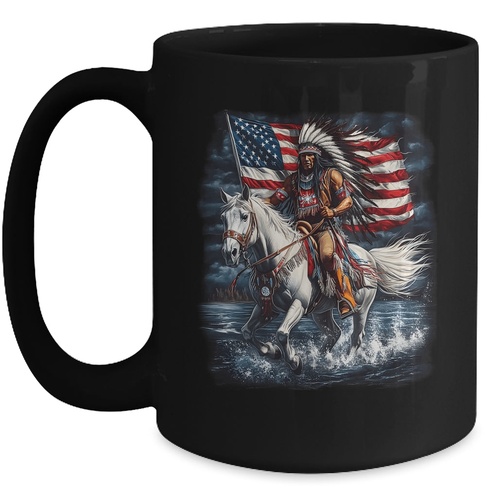 Native American Day Flag Indian Riding Horse 4th Of July Mug | siriusteestore