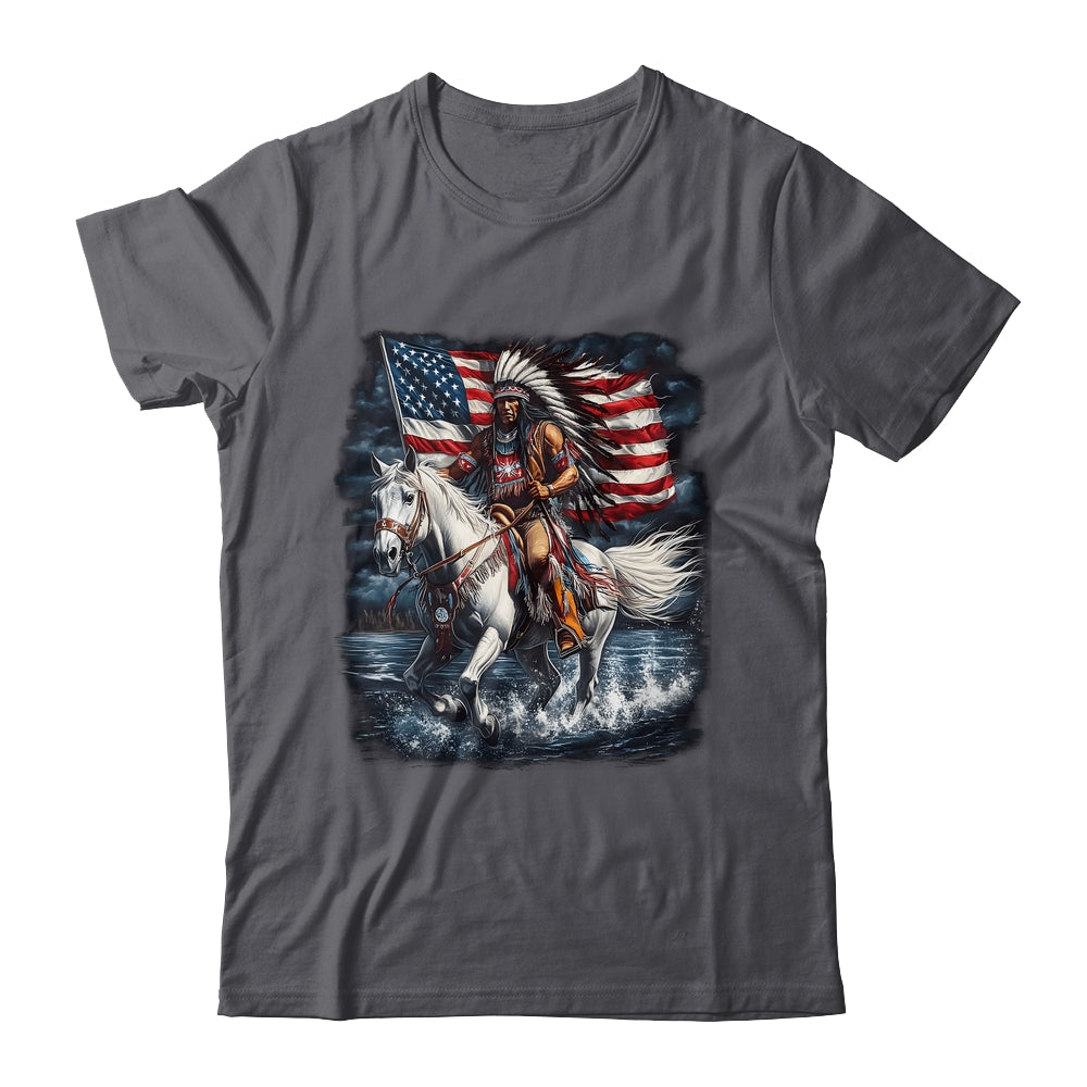 Native American Day Flag Indian Riding Horse 4th Of July Shirt & Hoodie | siriusteestore