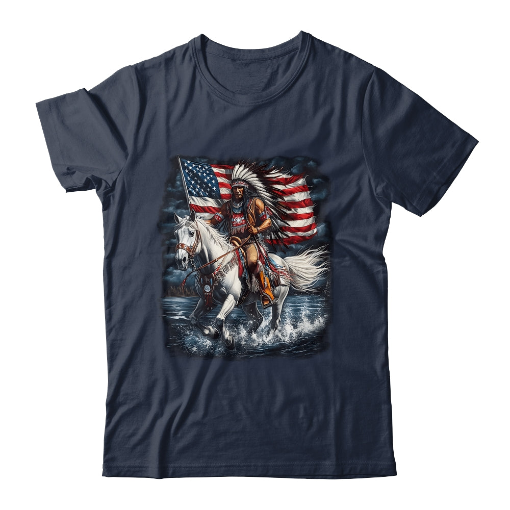 Native American Day Flag Indian Riding Horse 4th Of July Shirt & Hoodie | siriusteestore