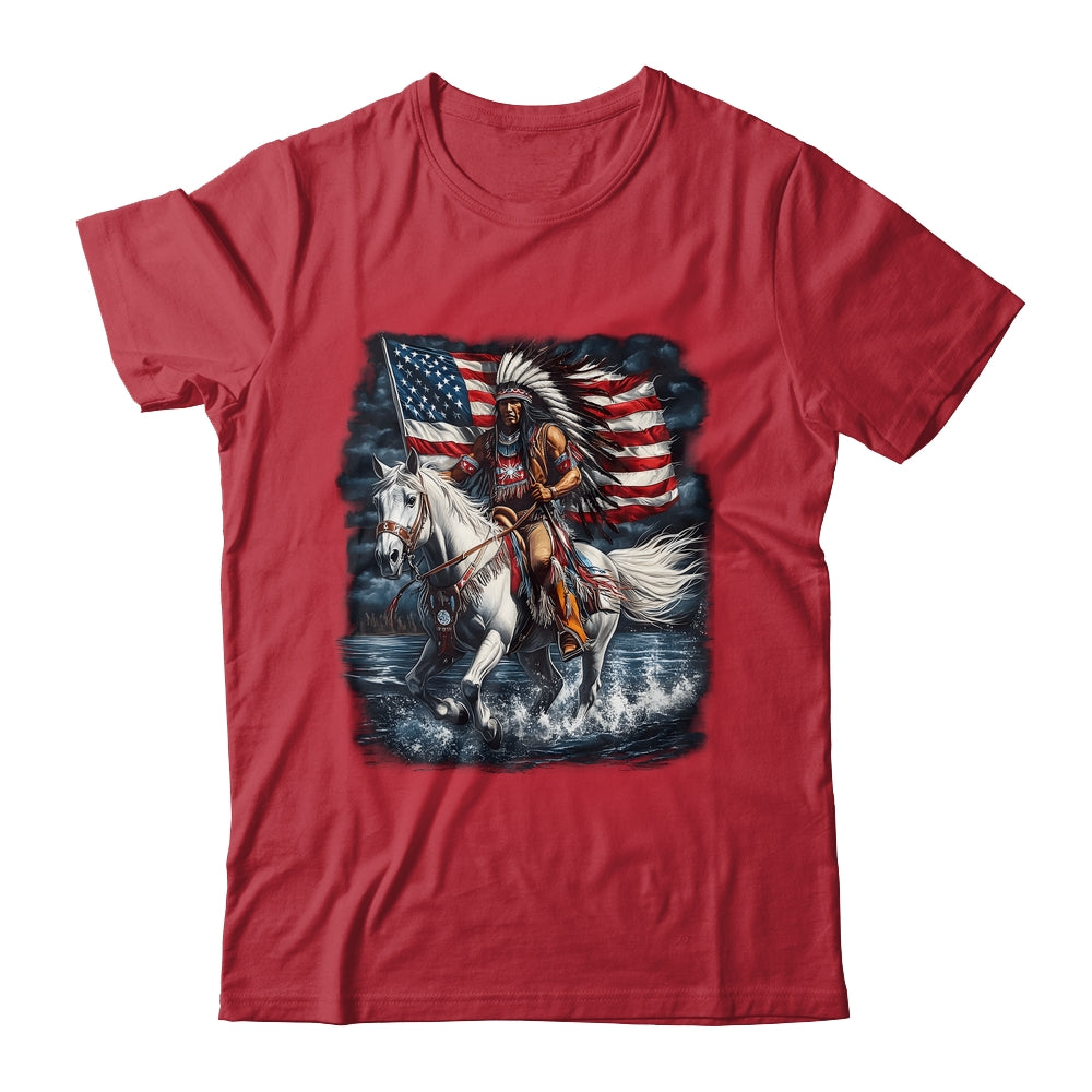 Native American Day Flag Indian Riding Horse 4th Of July Shirt & Hoodie | siriusteestore