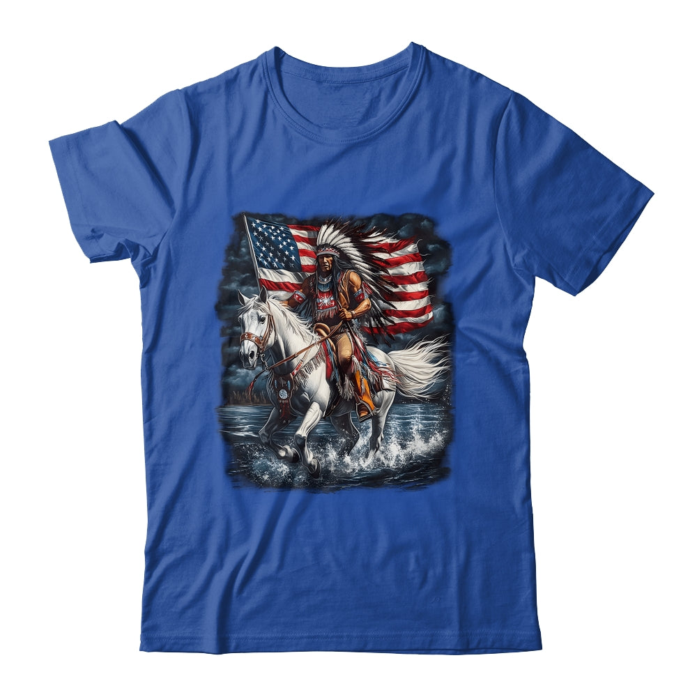 Native American Day Flag Indian Riding Horse 4th Of July Shirt & Hoodie | siriusteestore