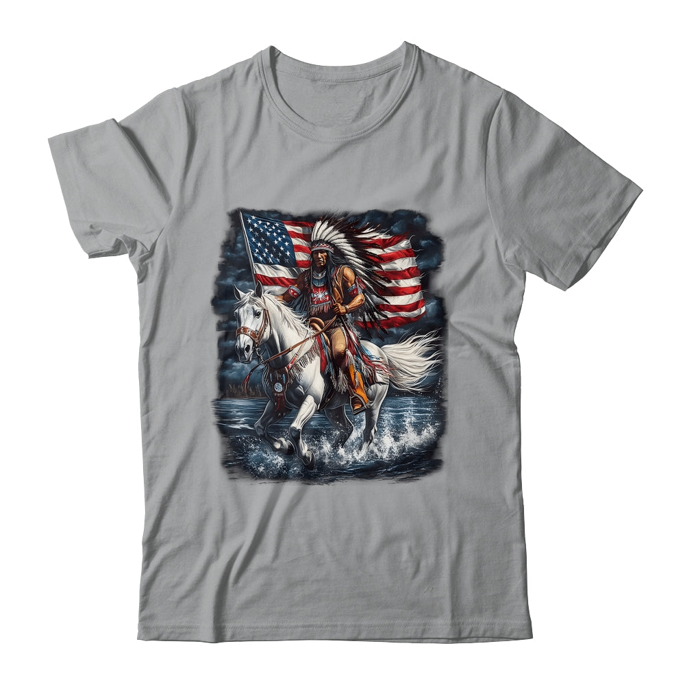 Native American Day Flag Indian Riding Horse 4th Of July Shirt & Hoodie | siriusteestore
