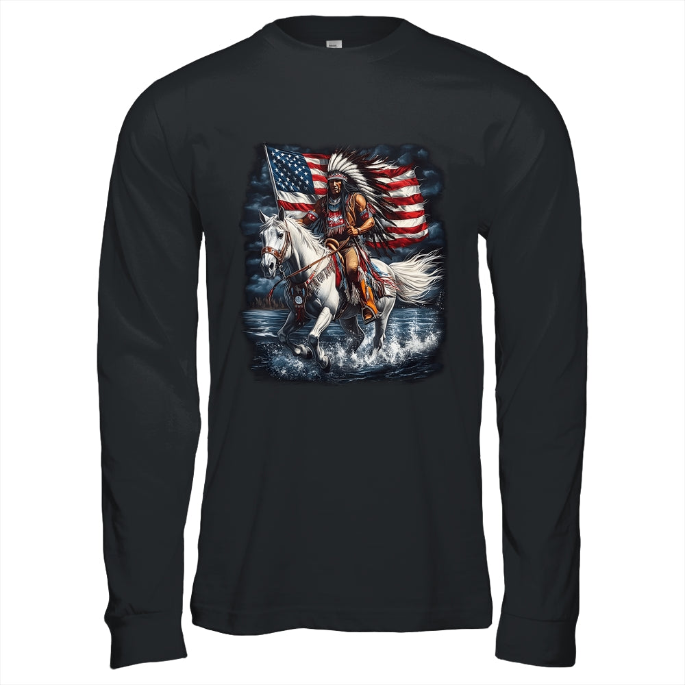Native American Day Flag Indian Riding Horse 4th Of July Shirt & Hoodie | siriusteestore
