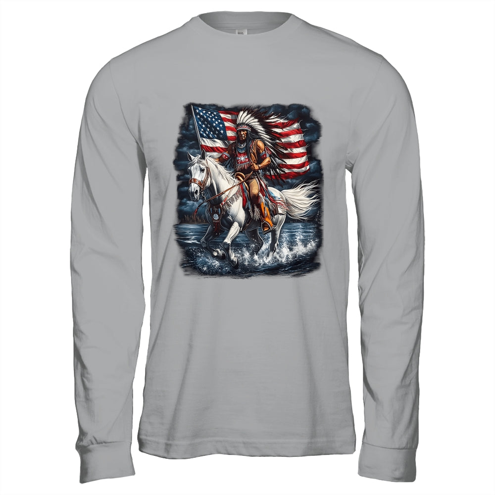 Native American Day Flag Indian Riding Horse 4th Of July Shirt & Hoodie | siriusteestore