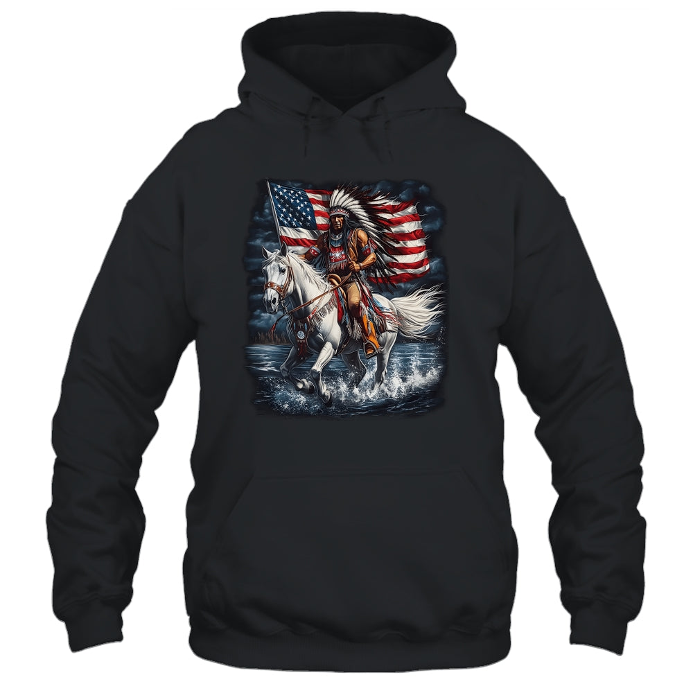Native American Day Flag Indian Riding Horse 4th Of July Shirt & Hoodie | siriusteestore