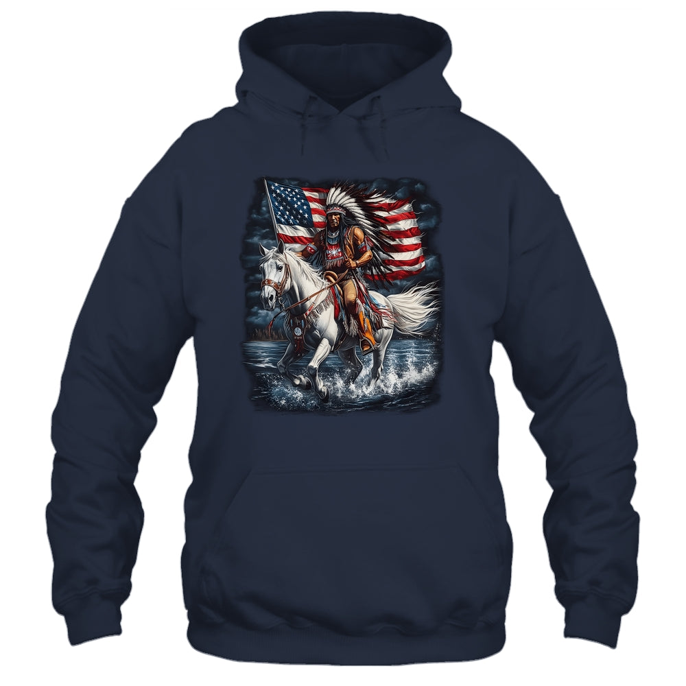 Native American Day Flag Indian Riding Horse 4th Of July Shirt & Hoodie | siriusteestore