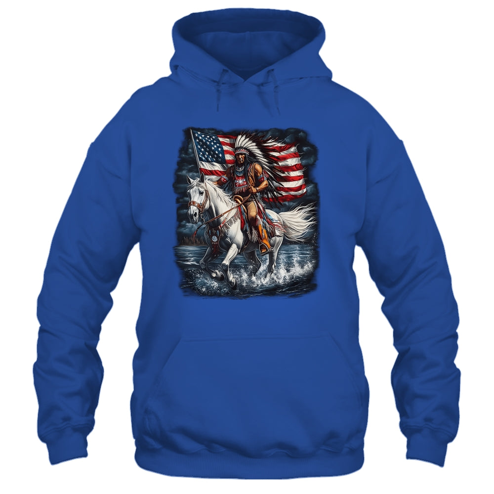 Native American Day Flag Indian Riding Horse 4th Of July Shirt & Hoodie | siriusteestore