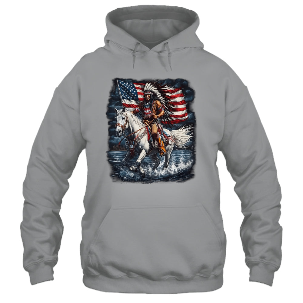 Native American Day Flag Indian Riding Horse 4th Of July Shirt & Hoodie | siriusteestore