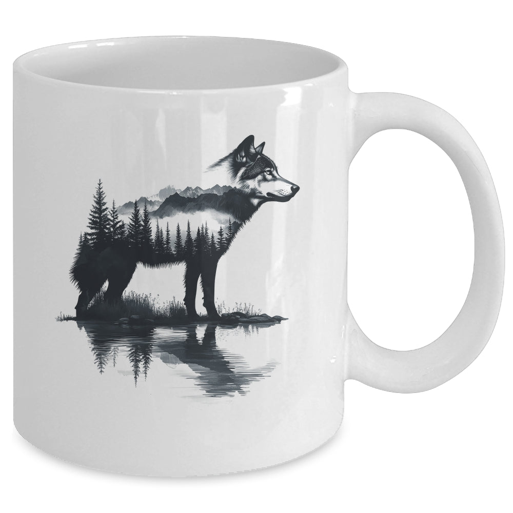 Nature Mountains Adventure Wolf Outdoor Wildlife Forest Mug | siriusteestore